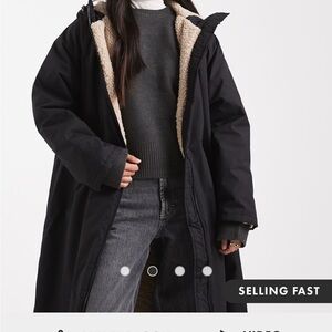 ASOS design longline fleece lined rain coat black SZ MED NWT